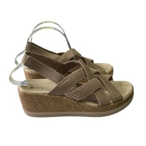 zees Gold Embellished Criss Cross Cork Wedge Sandals Size‎ 8.5M